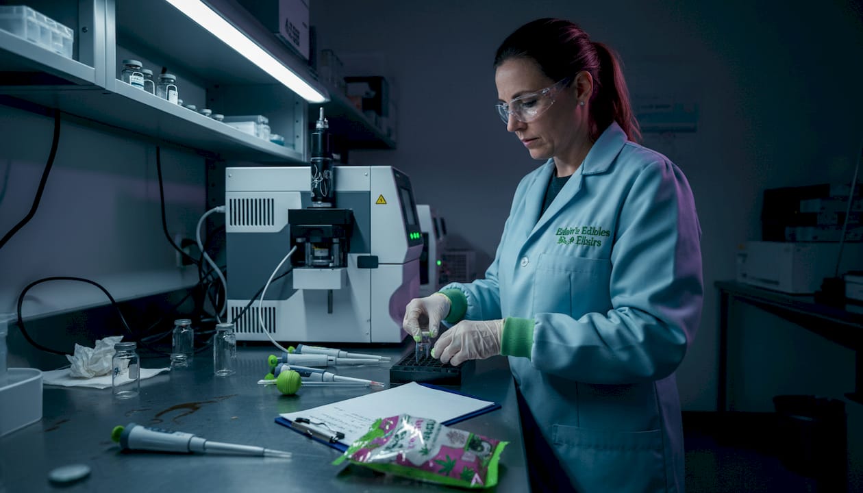 Lab professional testing edible sample for potency