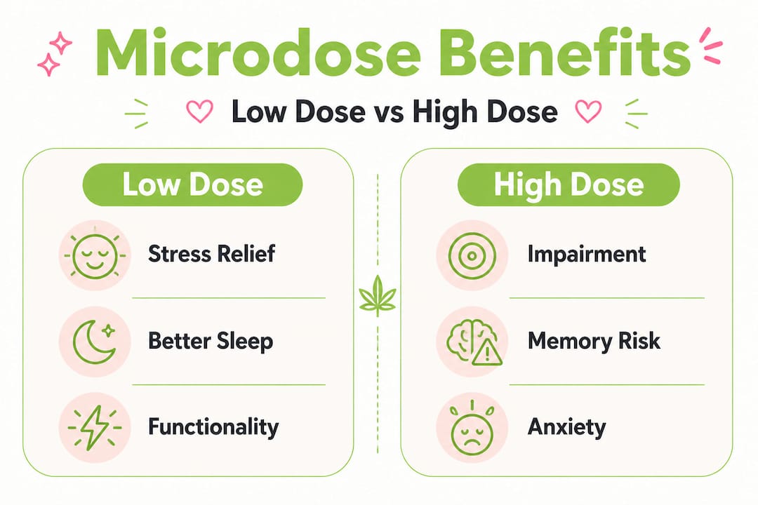 Infographic comparing low vs high dose cannabis