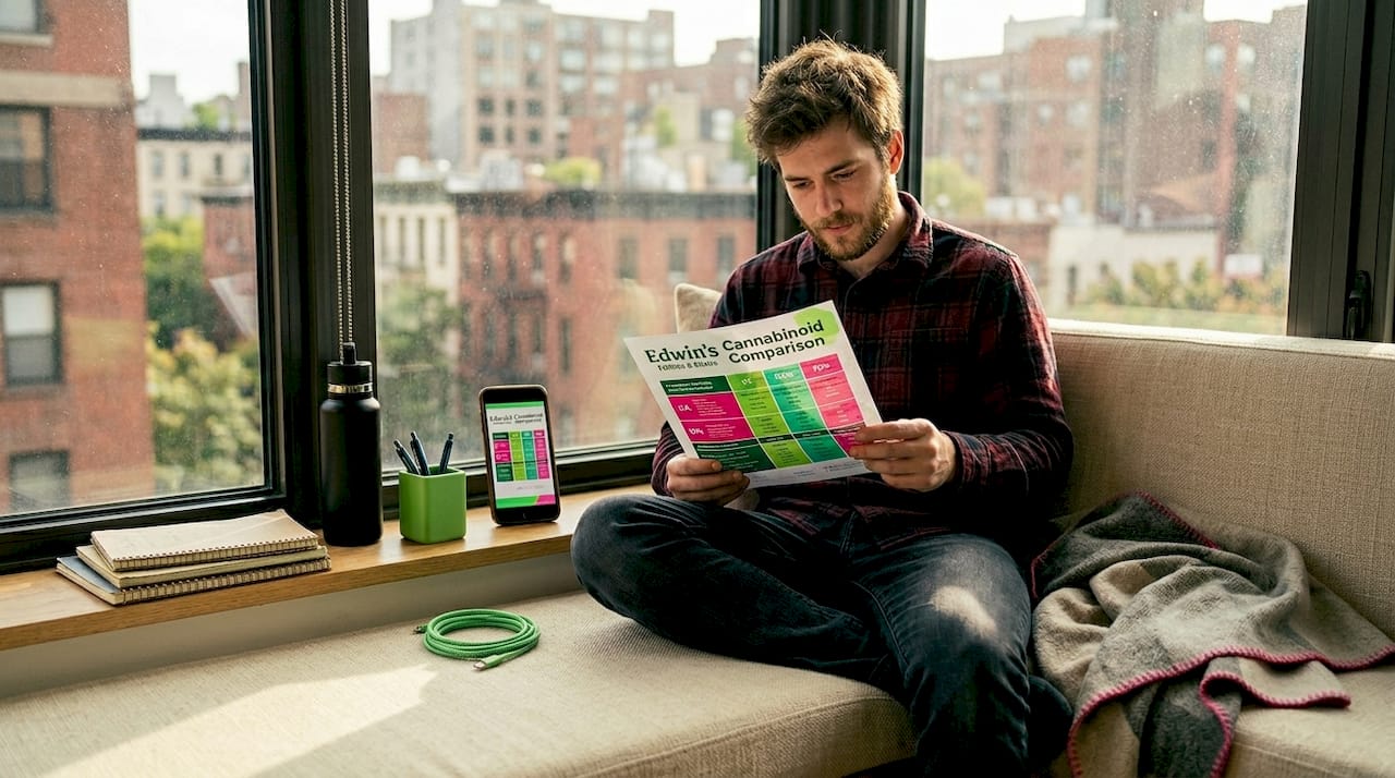 Man reading cannabinoid effects chart