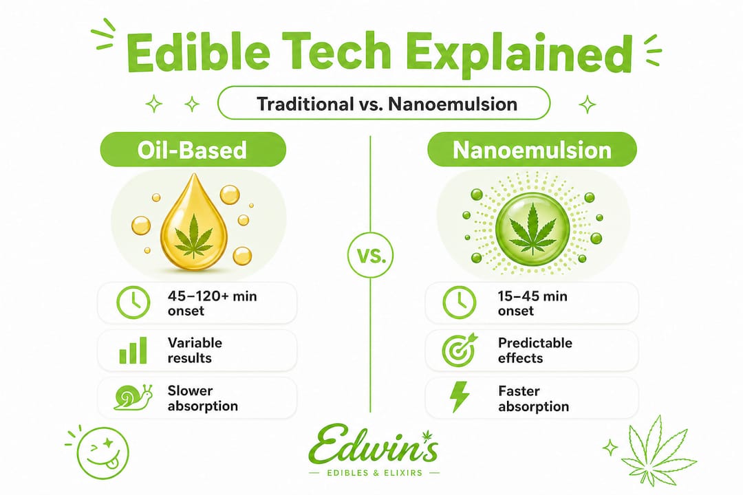 Infographic comparing oil-based and nanoemulsion edibles