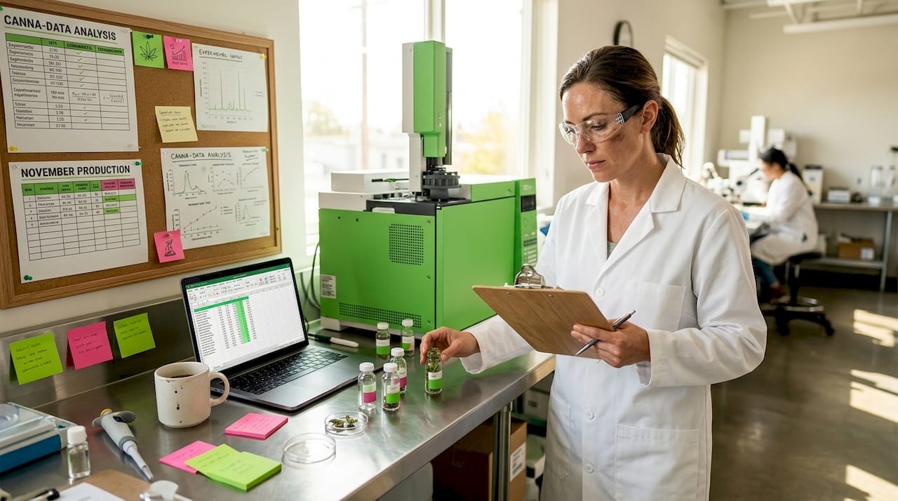 Lab technician records cannabinoid research notes