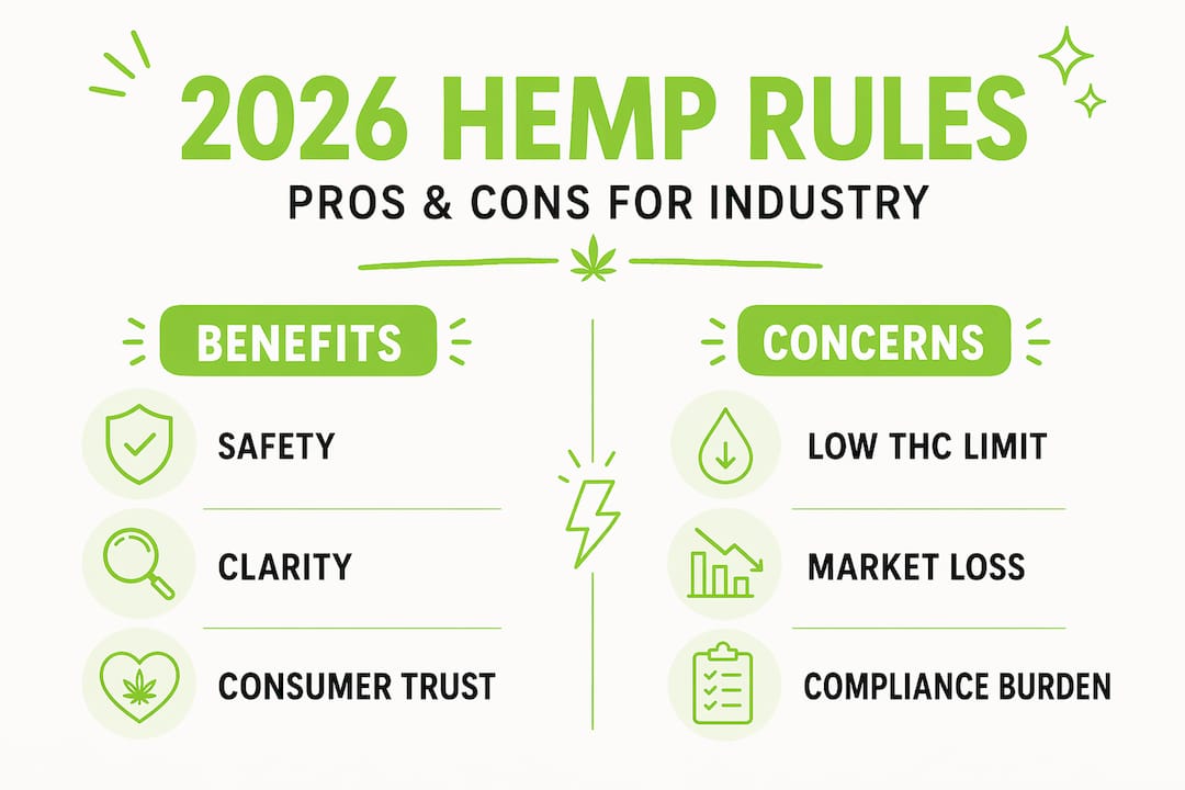 Infographic comparing hemp rule benefits and concerns