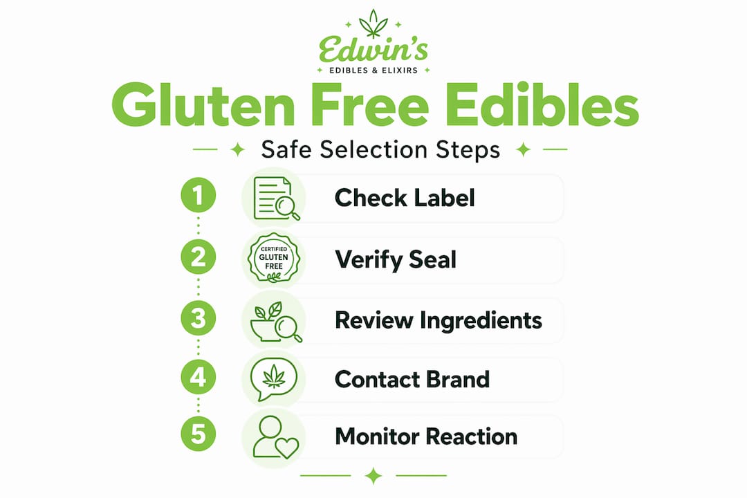 Infographic showing five steps for selecting gluten free edibles