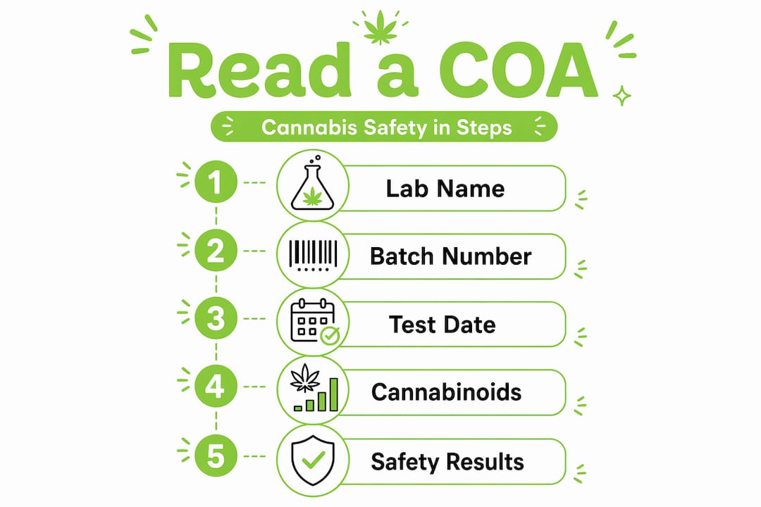 Infographic showing how to read cannabis COA stepwise