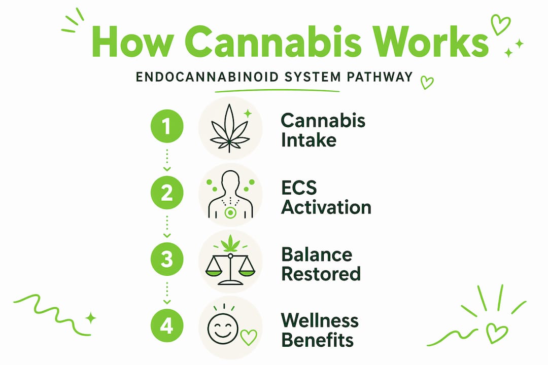 Infographic of cannabis and endocannabinoid system steps