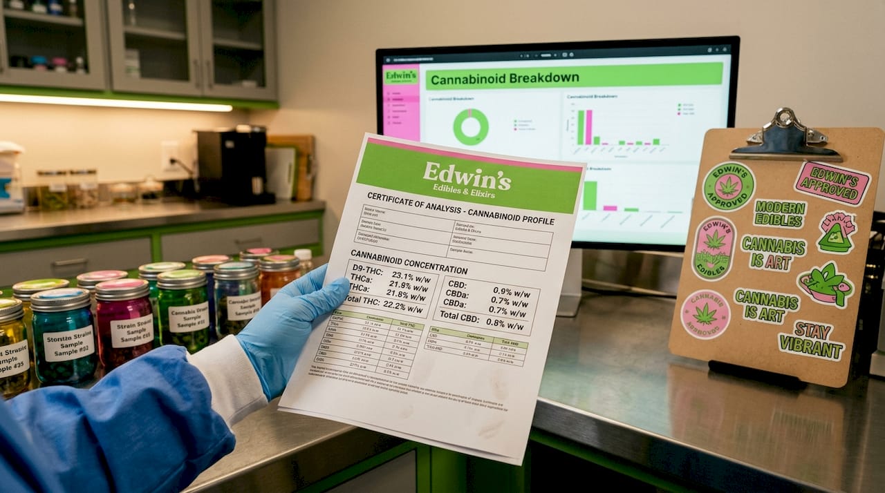 Close-up of cannabis lab certificate of analysis