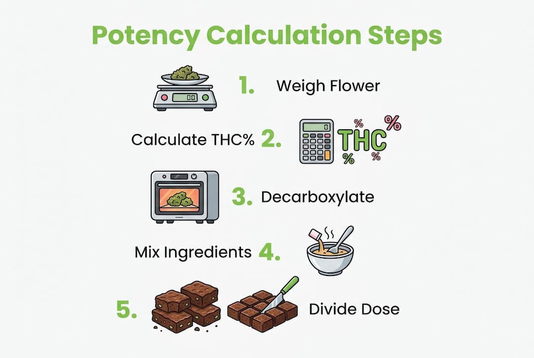 Infographic illustrating steps to calculate edible potency