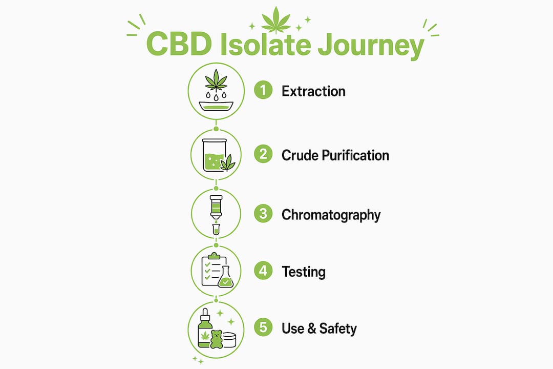 Infographic illustrating stages from CBD extraction to safe use