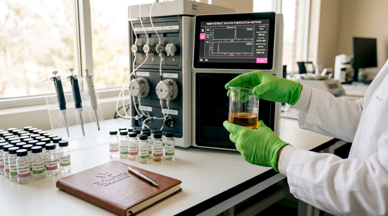 Lab technician handling hemp extract by chromatography machine