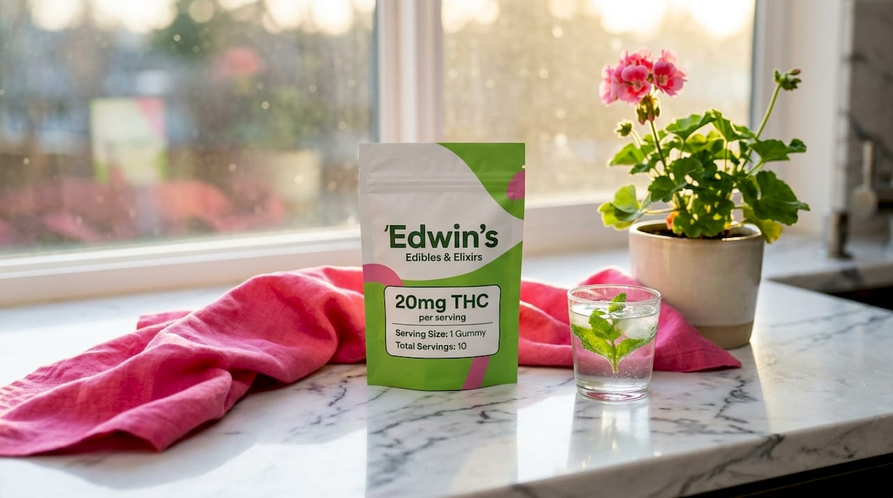 Close-up THC edible potency label on packaging