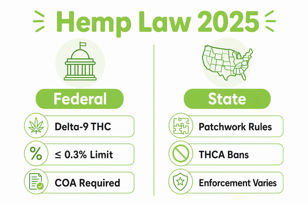 Infographic comparing 2025 federal versus state hemp laws