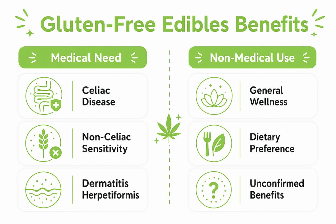 Infographic comparing medical and non-medical gluten-free edible benefits