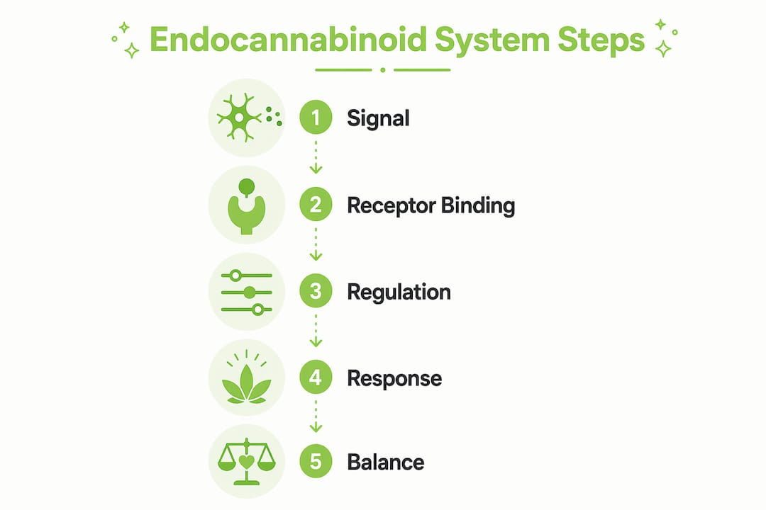 Infographic illustrating endocannabinoid system steps