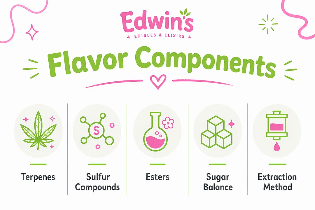 Infographic illustrating key cannabis edible flavor components