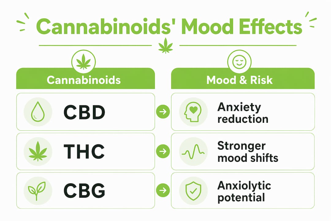 Infographic comparing cannabinoids’ mood effects and risks