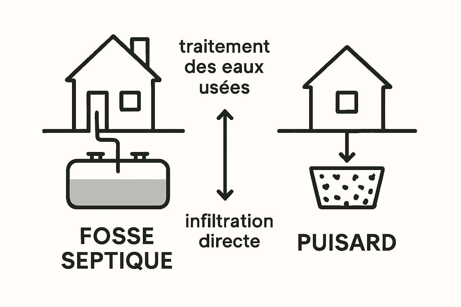 Infographie comparative : fosse septique ou puits d’infiltration, quelles différences ?