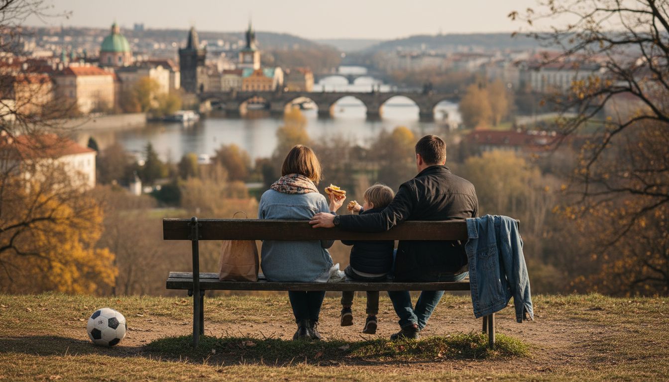 Family enjoying relaxed day in Prague park