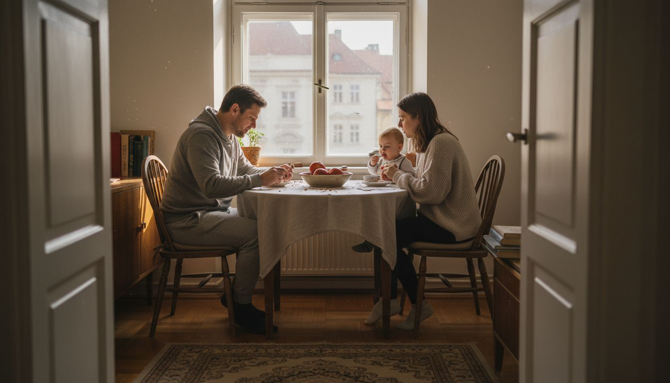 Expat family enjoying breakfast in Prague home