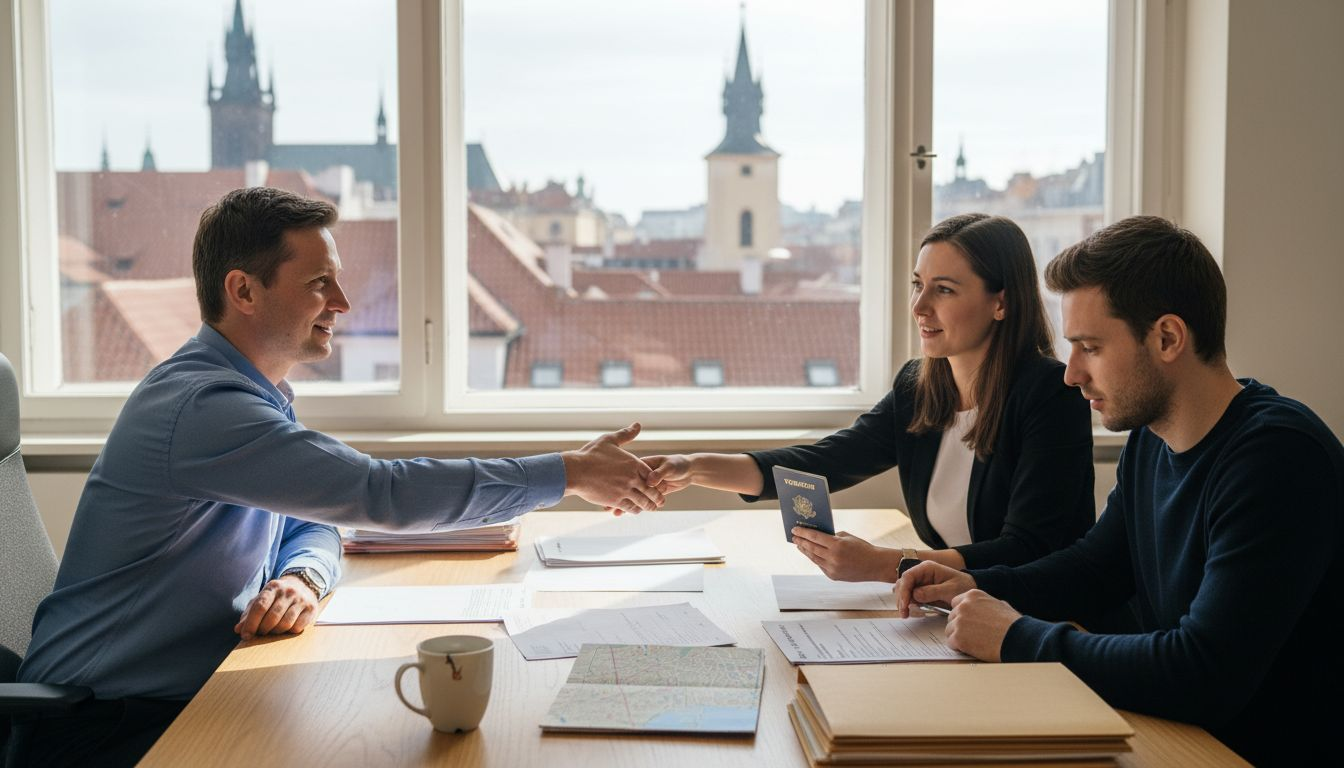 Consultant and expats in Czech office setting