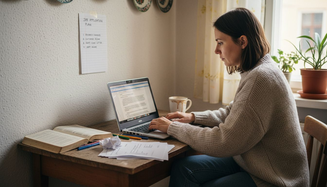 Woman drafting narrative for visa application