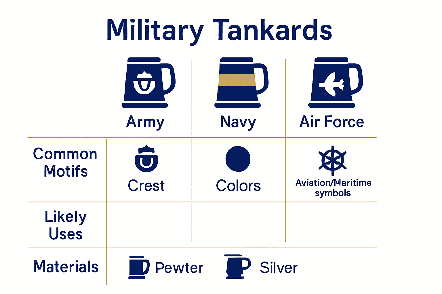 Infographic comparing styles and materials of UK military tankards.