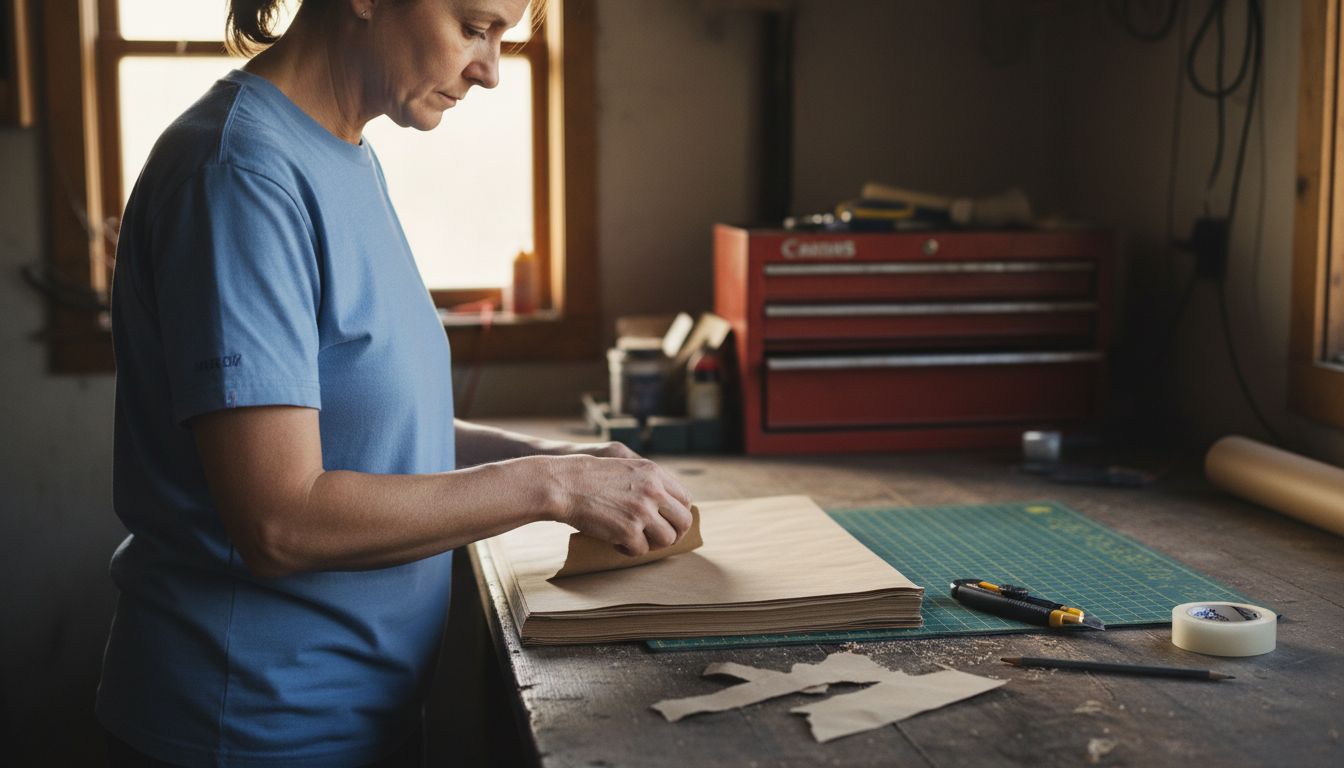Woman organizing workspace for wrapping