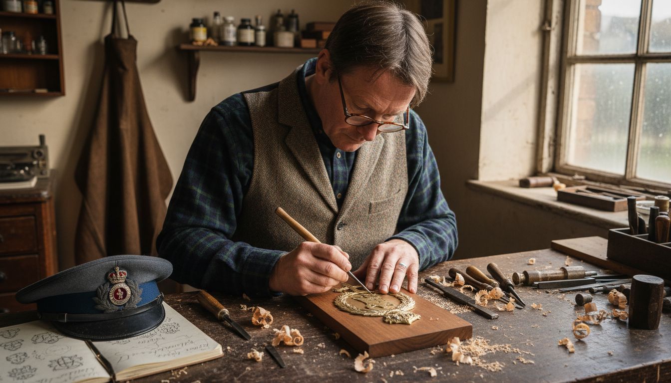 Craftsman engraving regimental gift plaque
