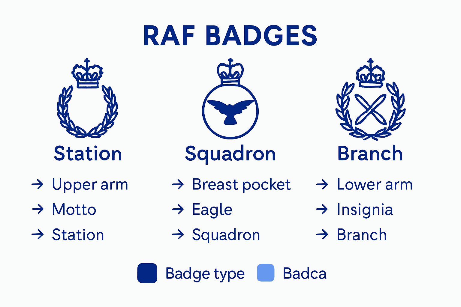 RAF badge types comparison infographic