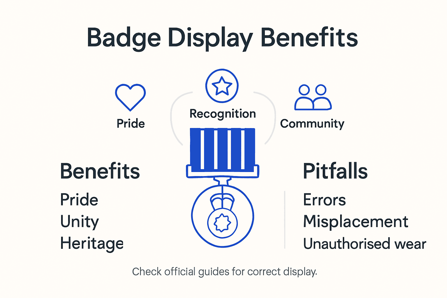 Infographic showing badge benefits and common pitfalls