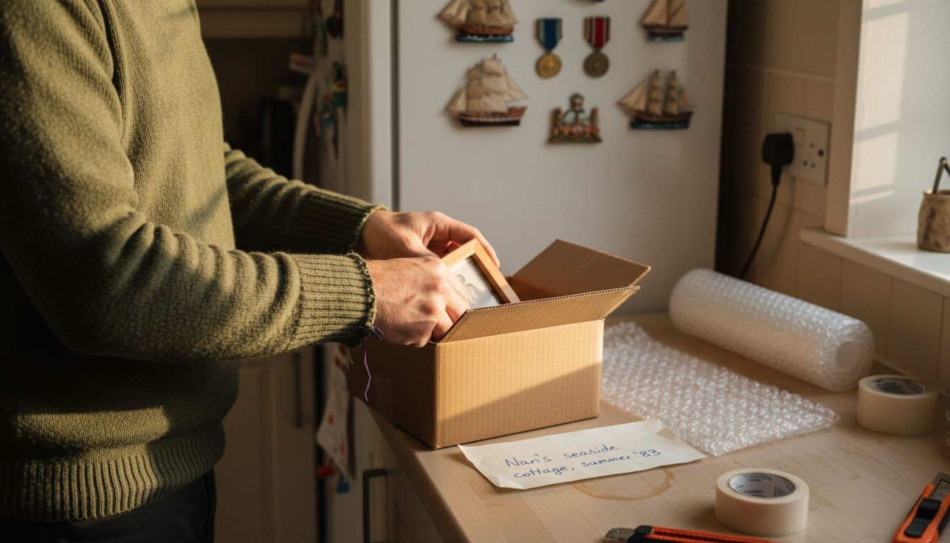 Man preparing military gift for shipping