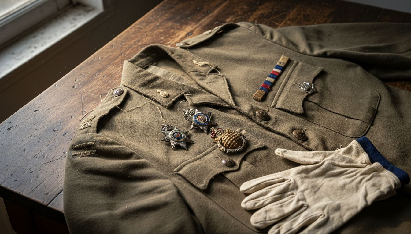 Close-up of British Army regimental badges