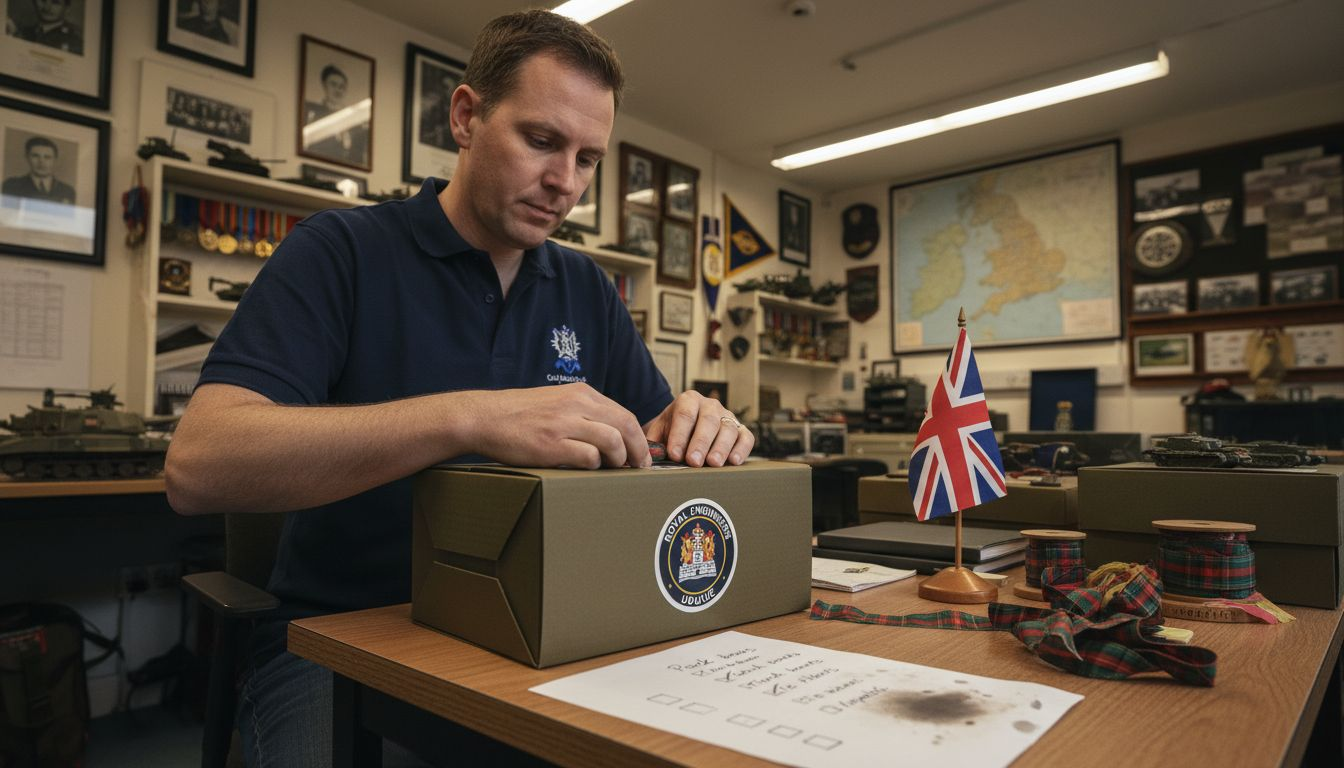 Volunteer preparing British Army themed gift