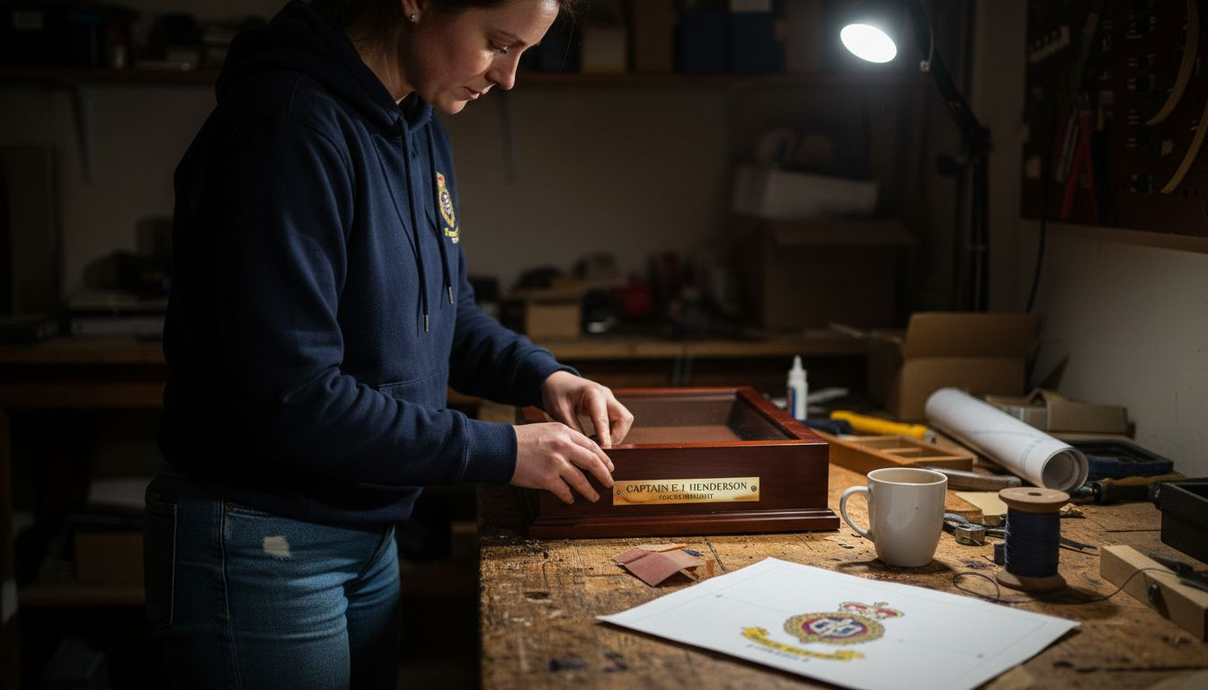Personalising wooden military display case