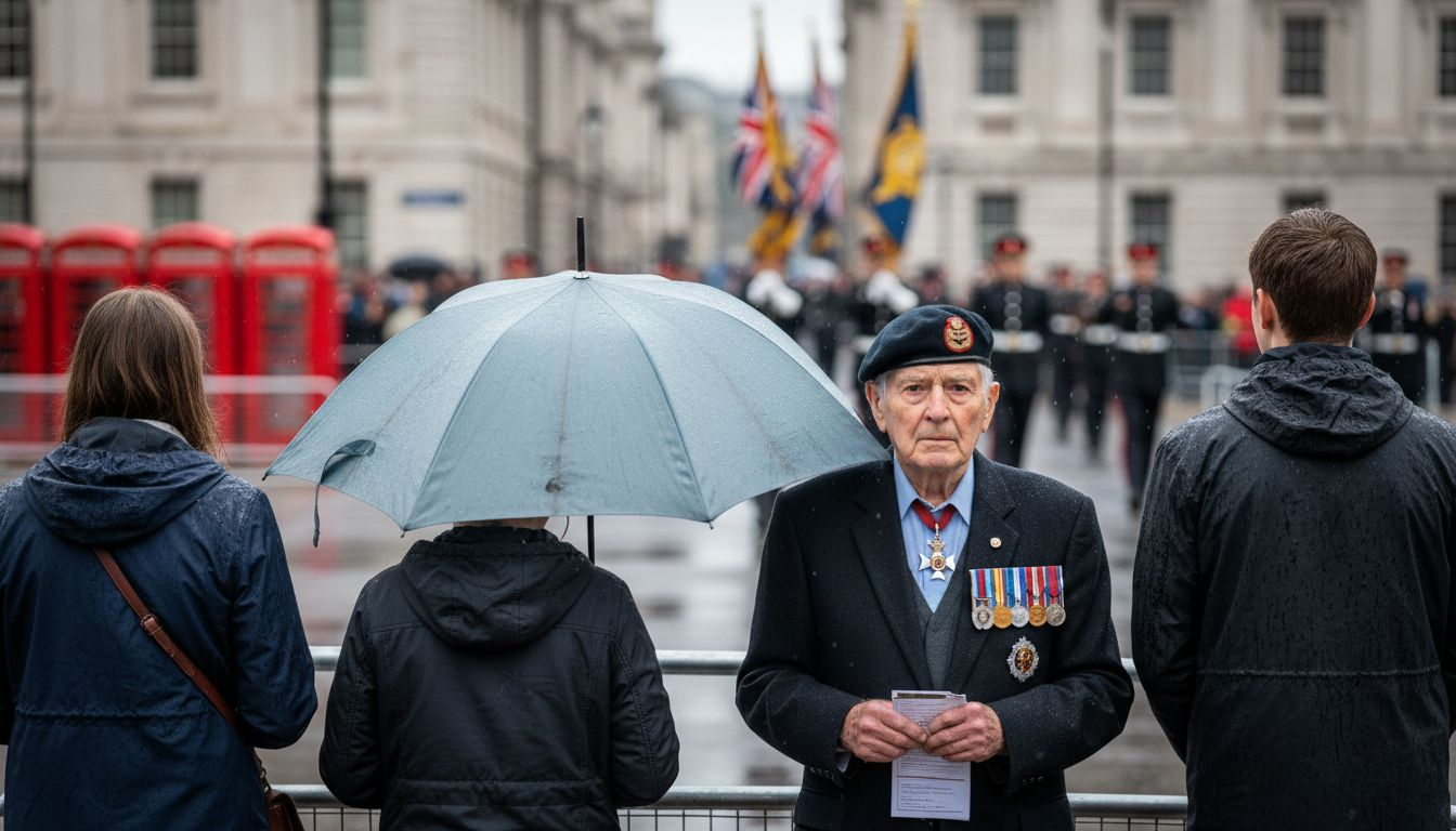 Veteran and family watching military parade