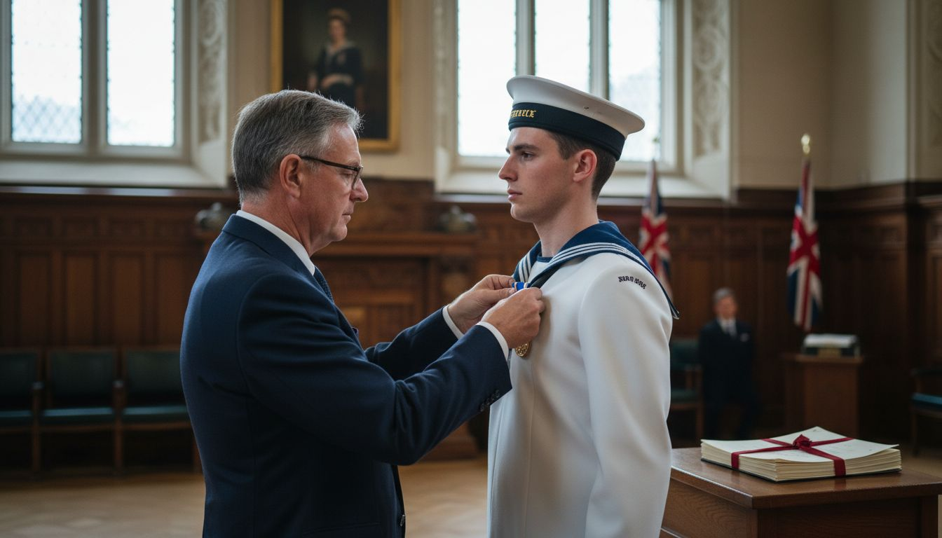Medal presentation in historic UK hall