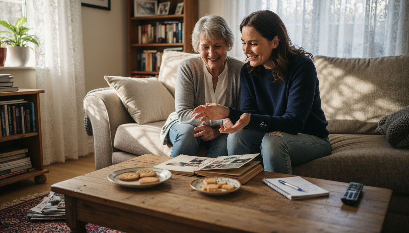 Military spouse discussing interests in living room