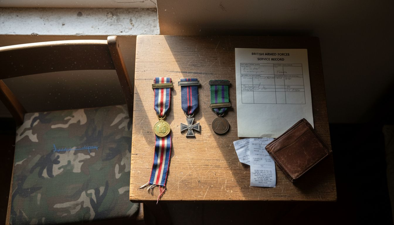 Close up of military medals on table