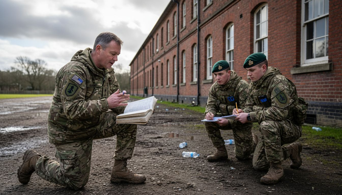 Warrant Officer mentoring soldiers outdoors