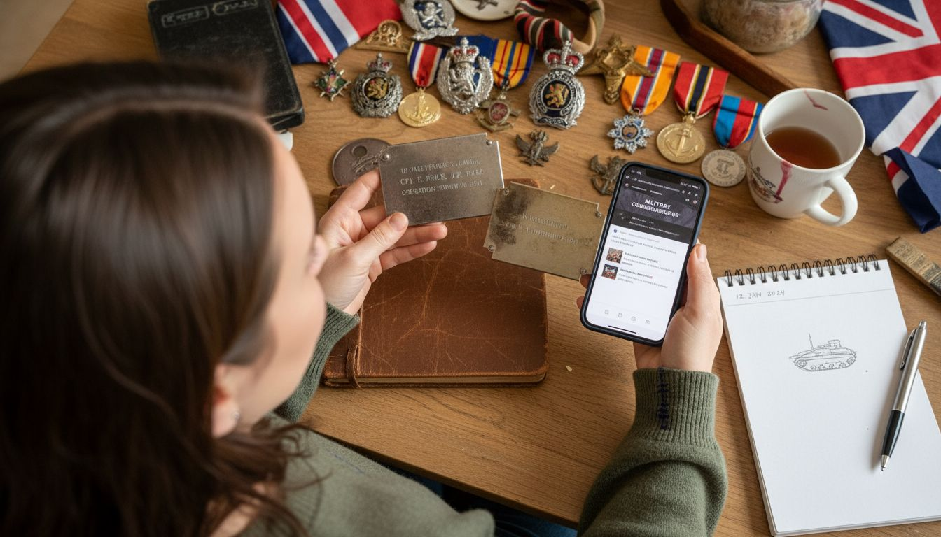 Choosing personalised military gift at table
