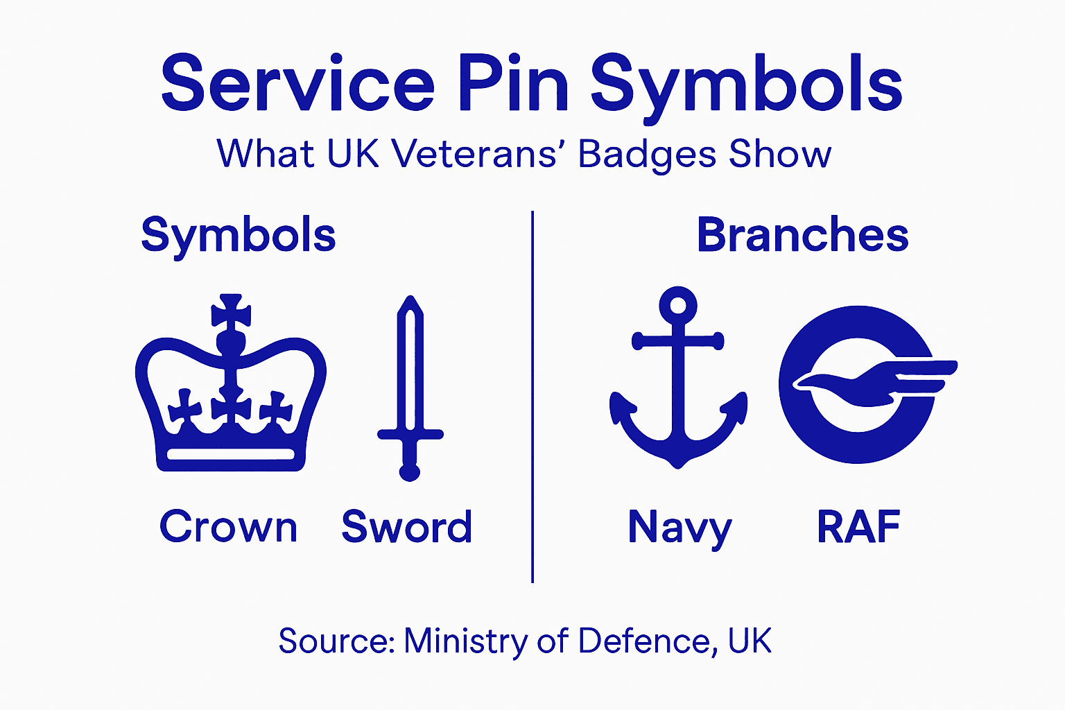 Infographic showing UK service pin symbols and meanings