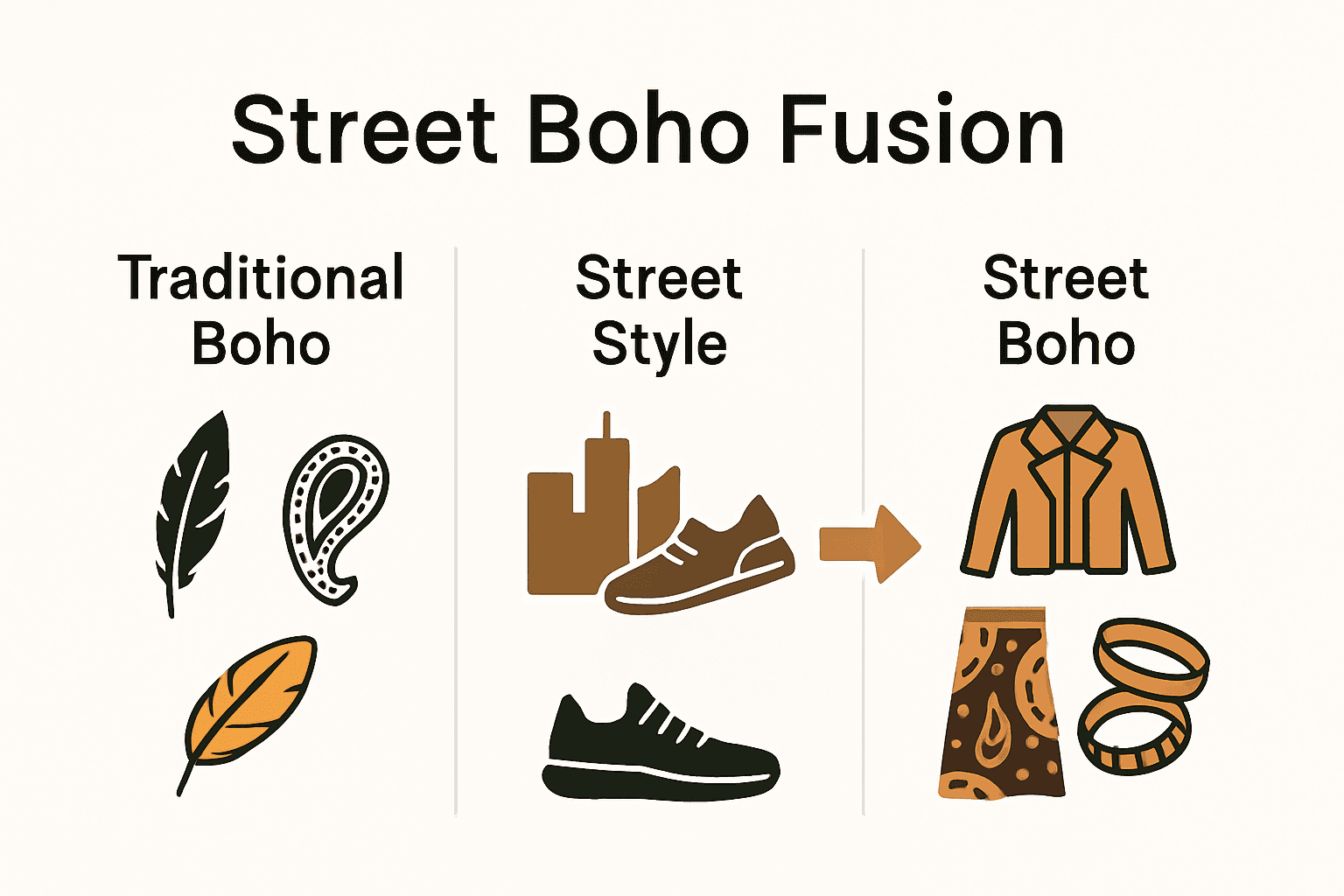 Infographic comparing traditional boho, street, and fusion style elements