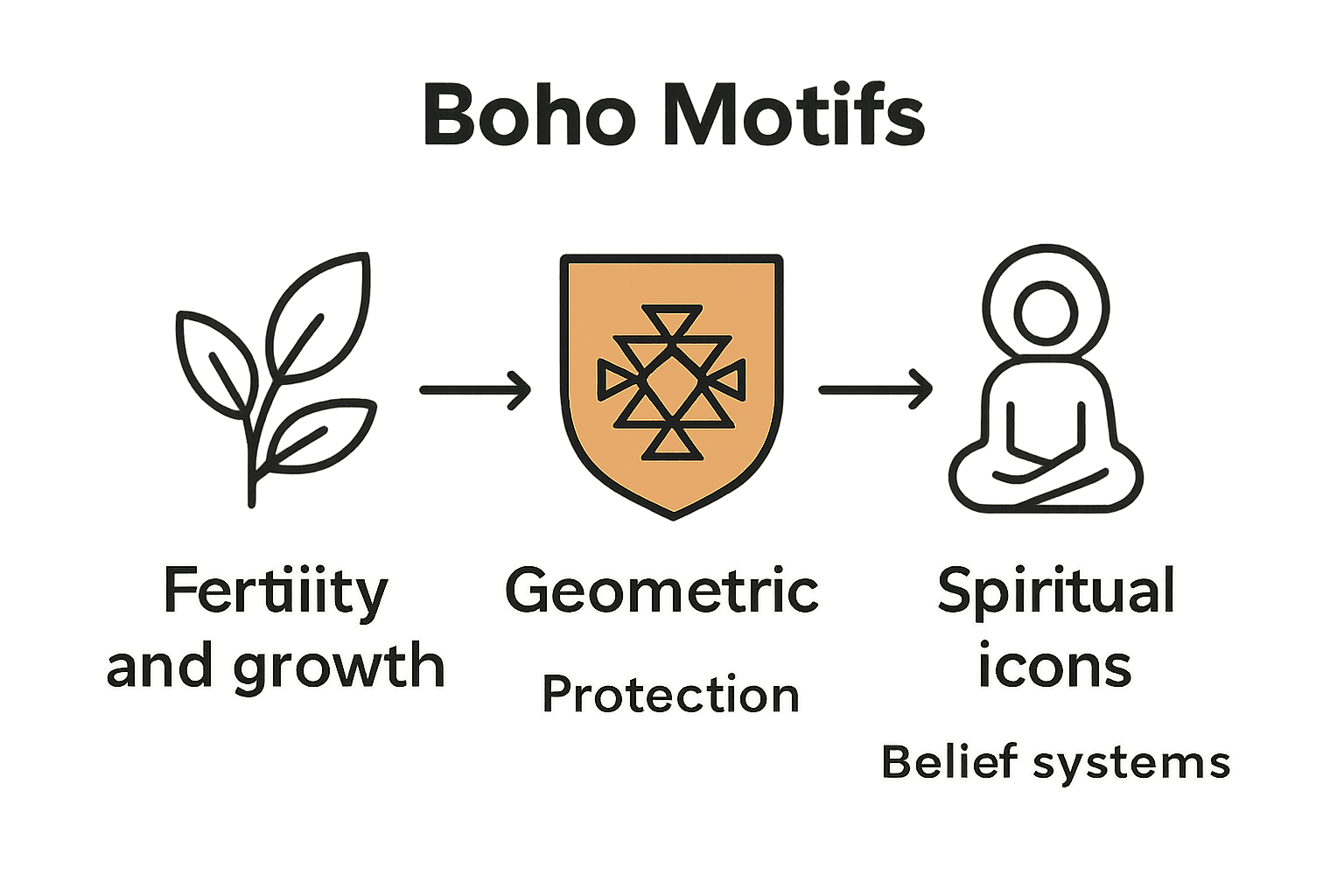 Infographic showing boho motifs and their symbolic meanings