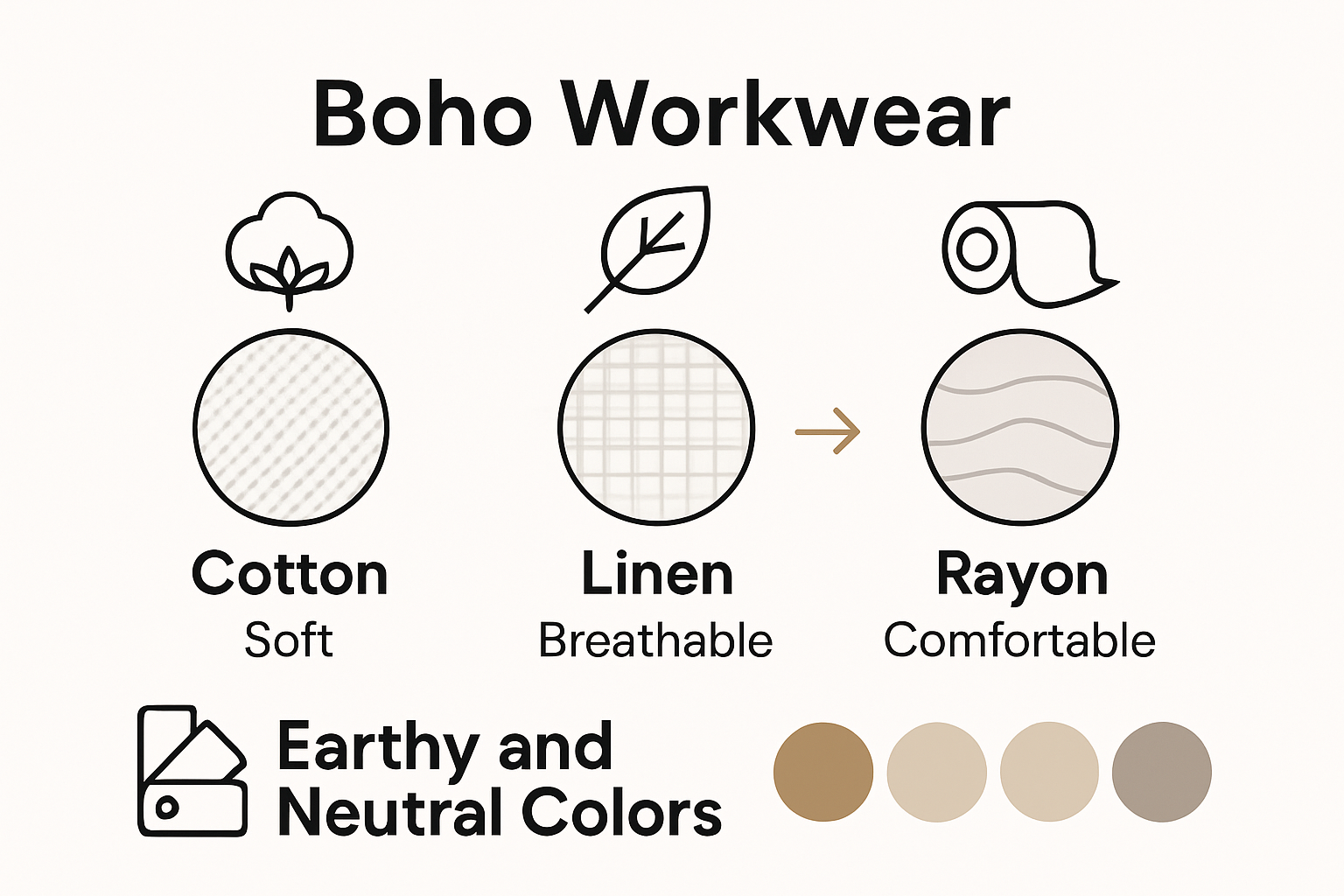 Infographic comparing boho workwear fabrics and color palettes