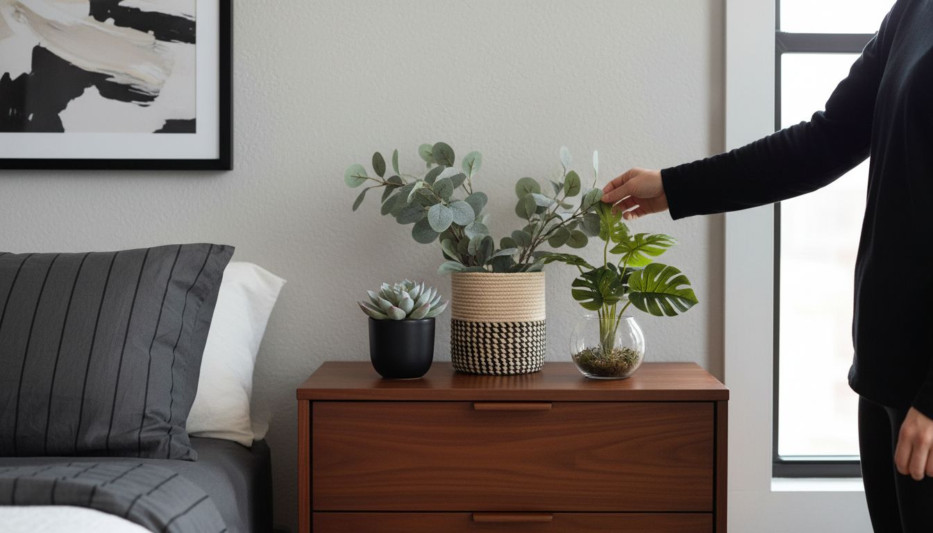 artificial plants bedroom styling