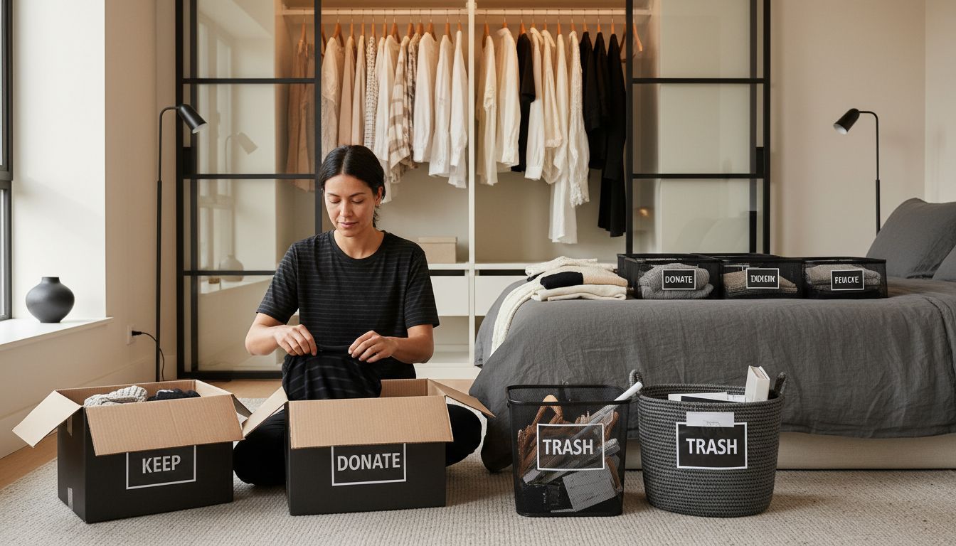 bedroom declutter sorting process