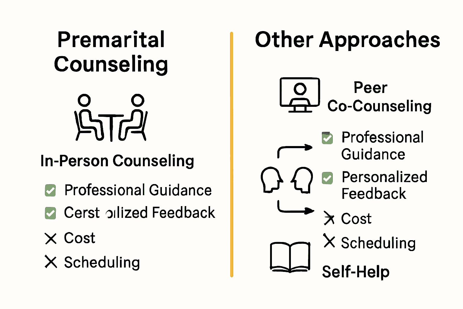 Infographic comparing premarital counseling with alternative preparation methods