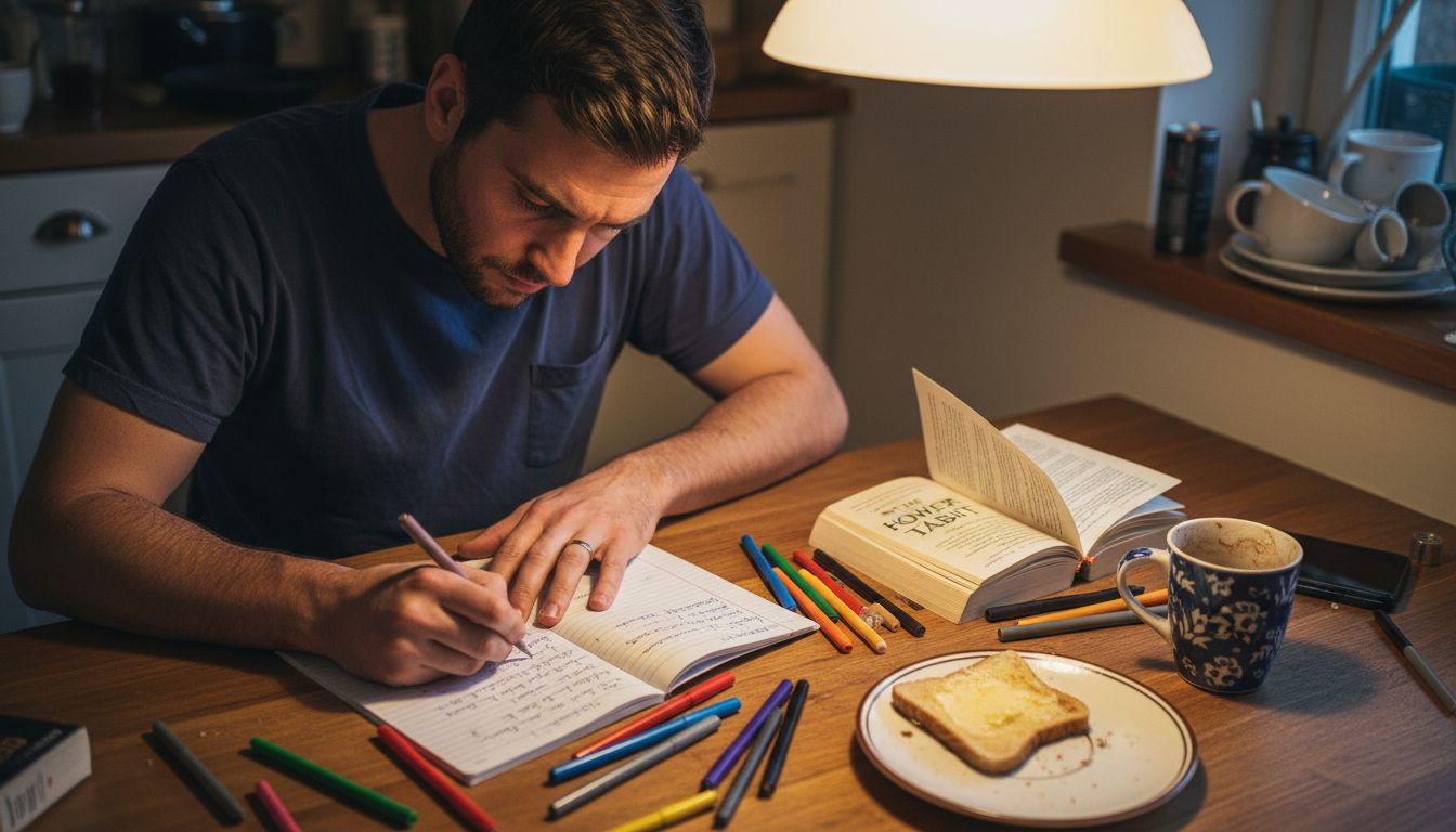 Man journaling recovery from narcissistic abuse