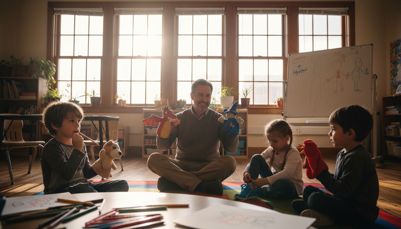 Group child therapy play session scene