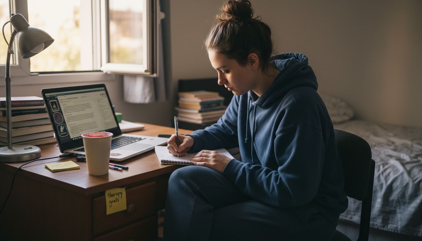 Person journaling therapy reflections at desk