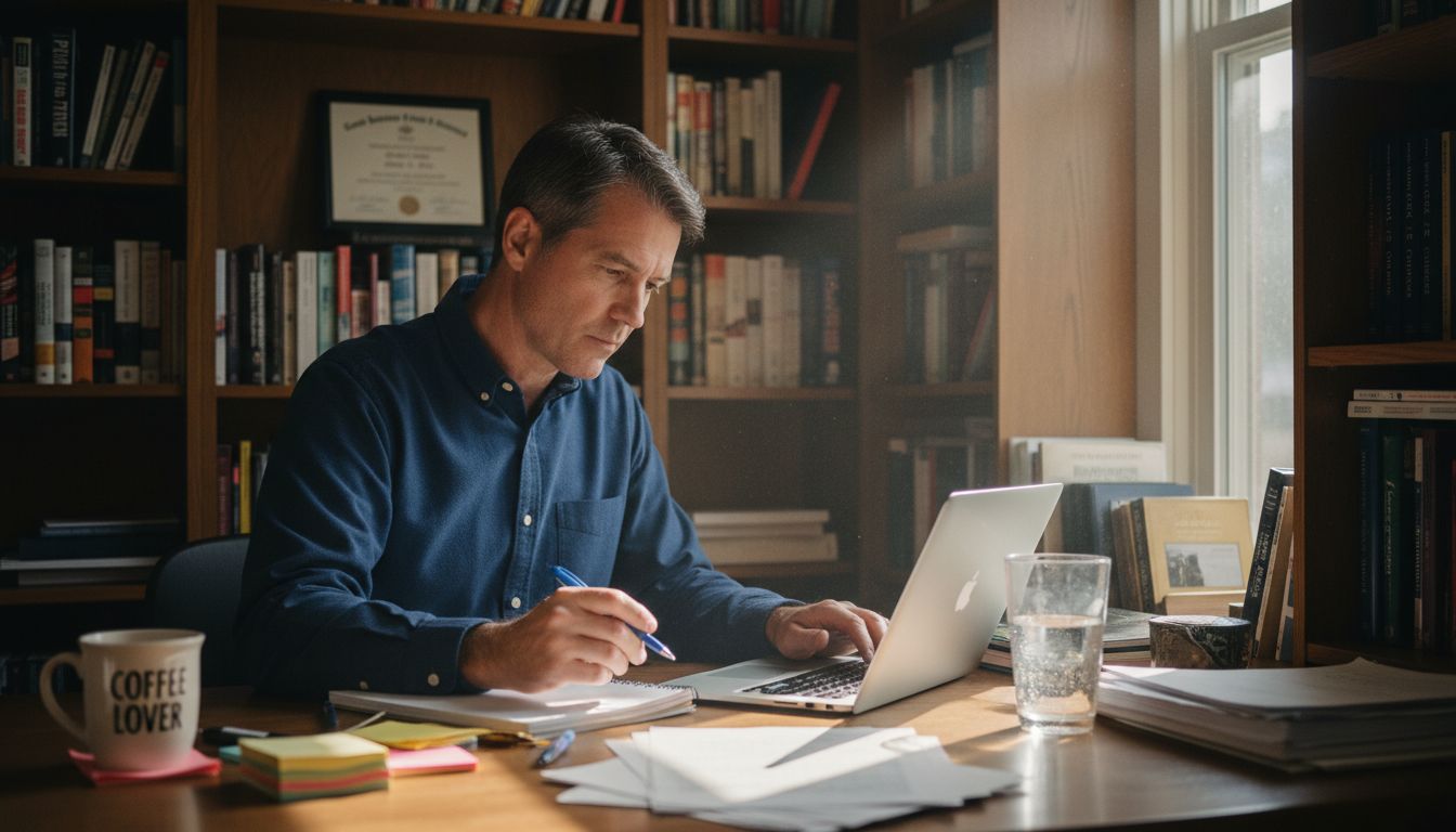 Therapist at desk during a virtual session